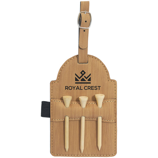 Bamboo Leatherette Golf Bag Tag with Wooden Tees