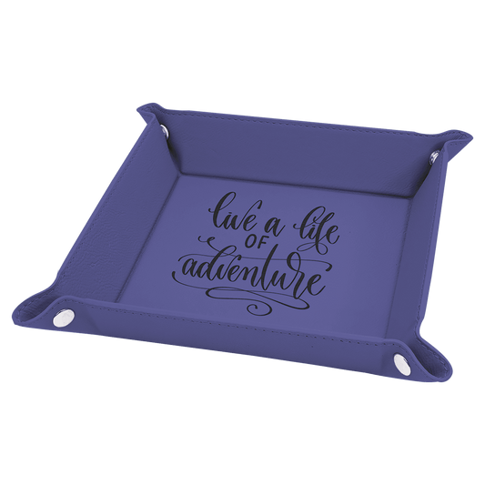 6" x 6" Purple Laserable Leatherette Snap Up Tray with Silver Snaps