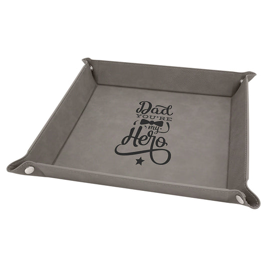9" x 9" Gray Laserable Leatherette Snap Up Tray with Silver Snaps