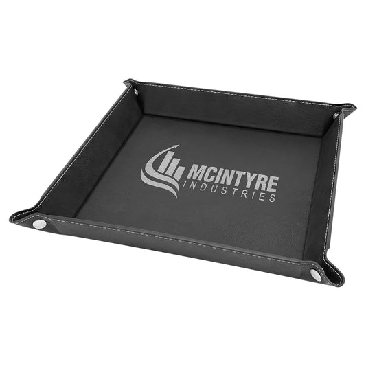 9" x 9" Black/Silver Laserable Leatherette Snap Up Tray with Silver Snaps