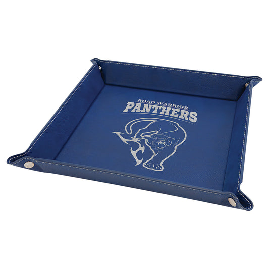 9" x 9" Blue/Silver Leatherette Snap Up Tray with Silver Snaps
