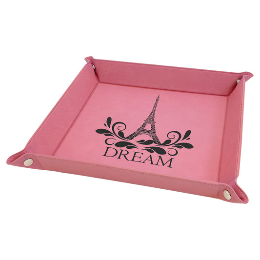 9" x 9" Pink Leatherette Snap Up Tray with Silver Snaps