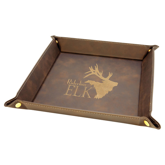9" x 9" Rustic/Gold Leatherette Snap Up Tray with Gold Snaps