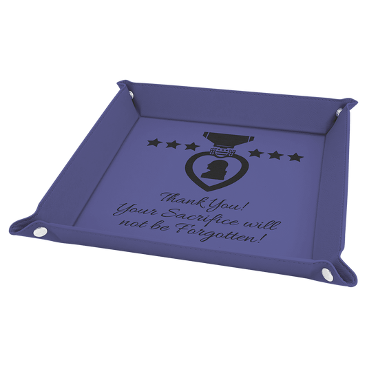 9" x 9" Purple Laserable Leatherette Snap Up Tray with Silver Snaps