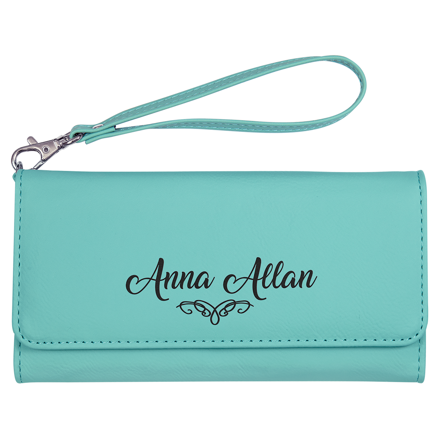 Teal Leatherette Wallet with Wrist Strap