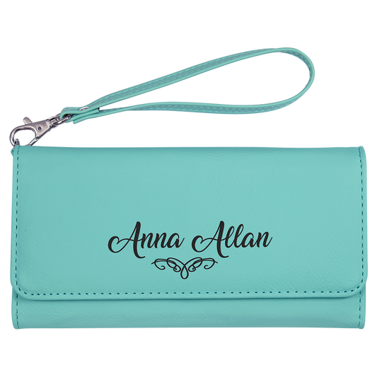 Teal Leatherette Wallet with Wrist Strap