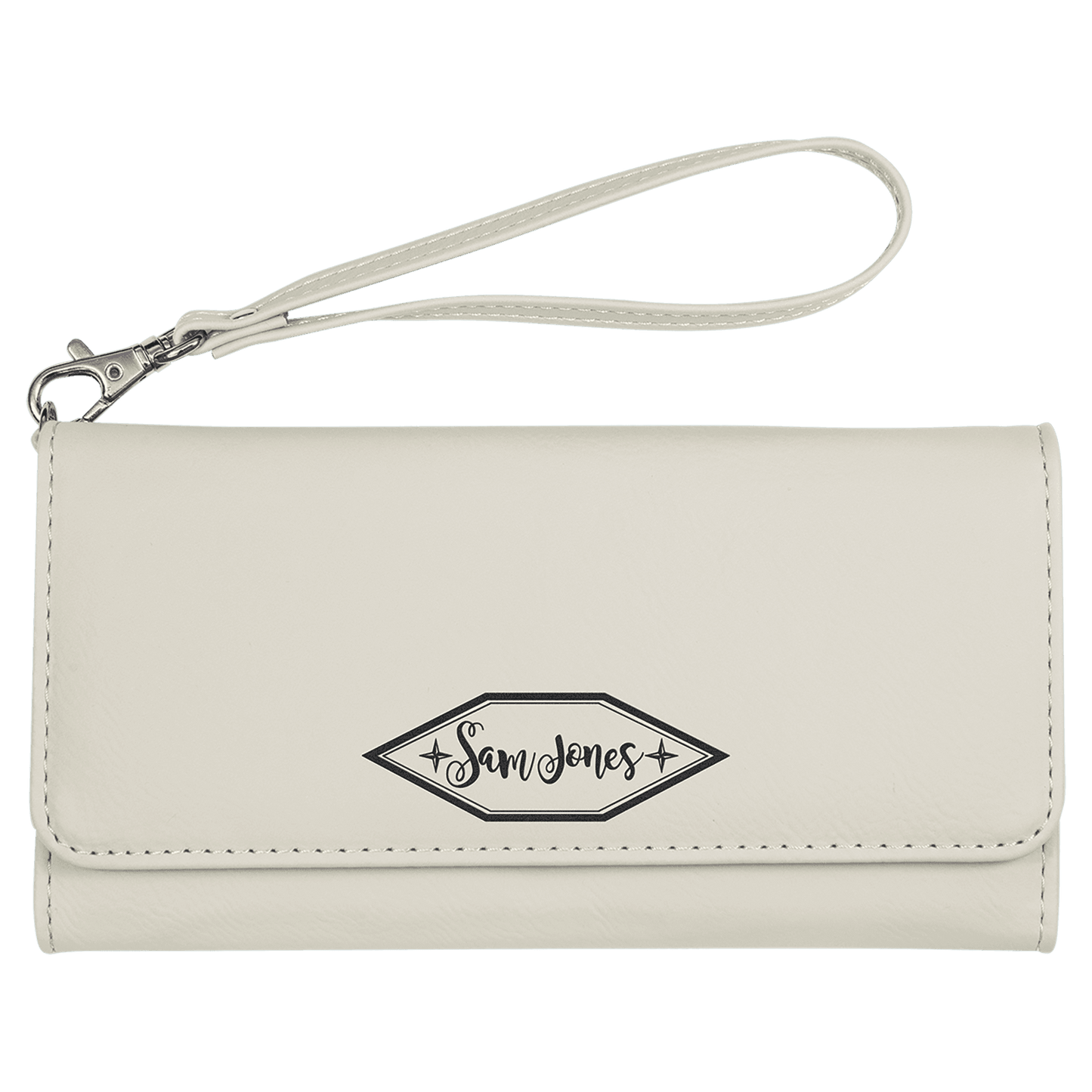 White Laserable Leatherette Wallet with Strap