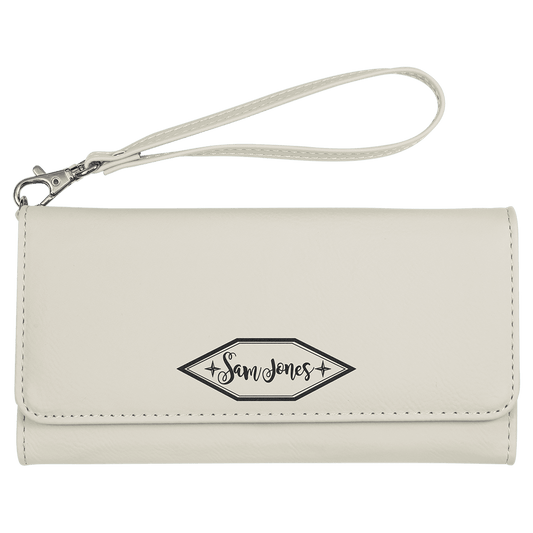 White Laserable Leatherette Wallet with Strap