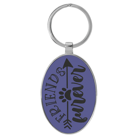 3" x 1 3/4" Laserable Leatherette/Metal Purple Oval Keychain
