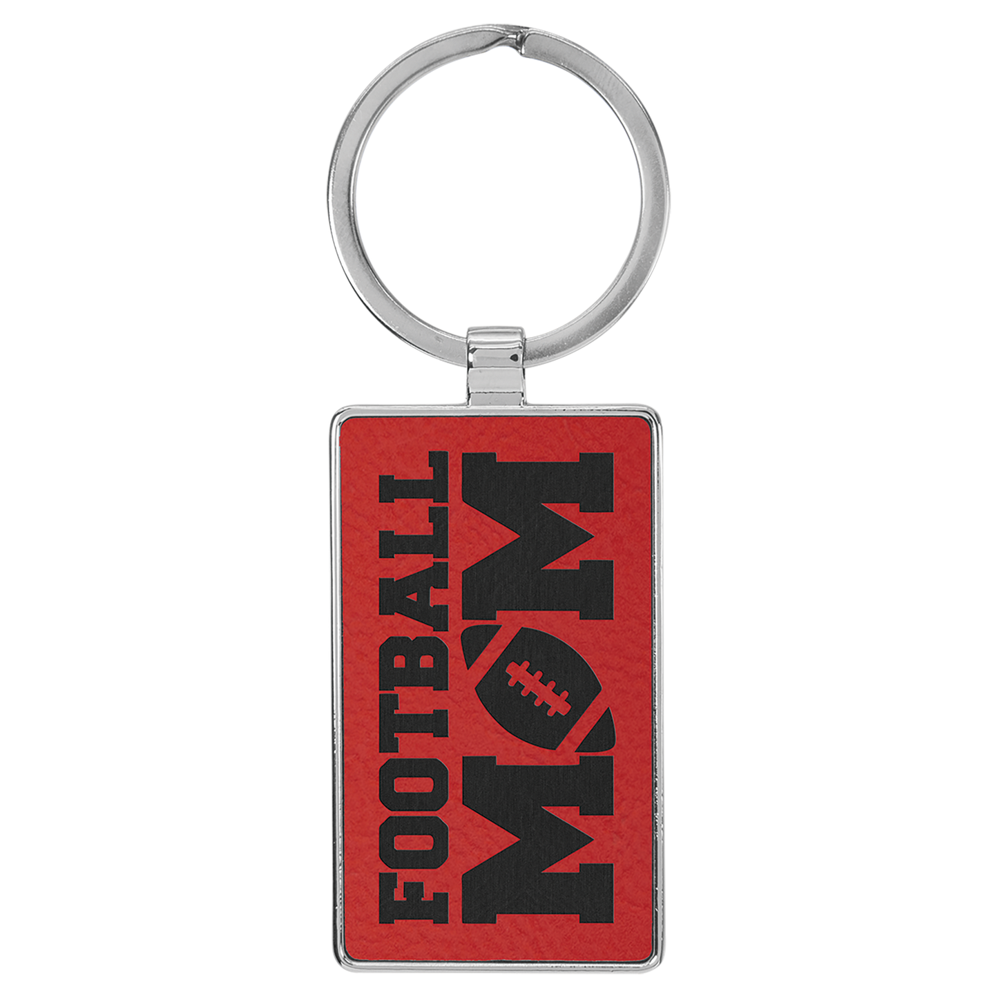 Red Lasered Leatherette/Metal Rectangle Keychain