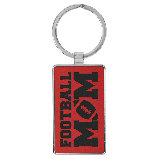 Red Lasered Leatherette/Metal Rectangle Keychain