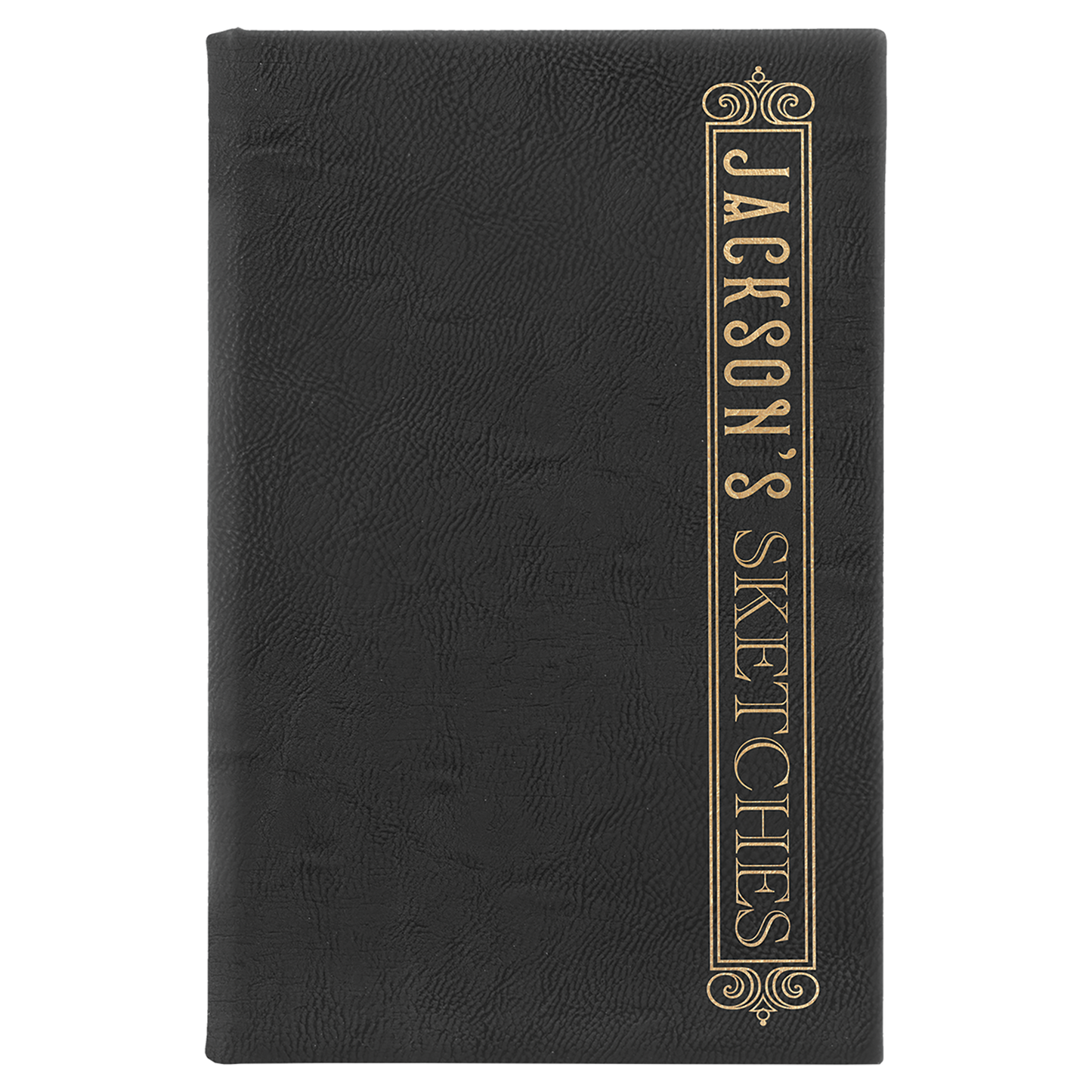 Black/Gold Leatherette Sketch Book with White Unlined Paper