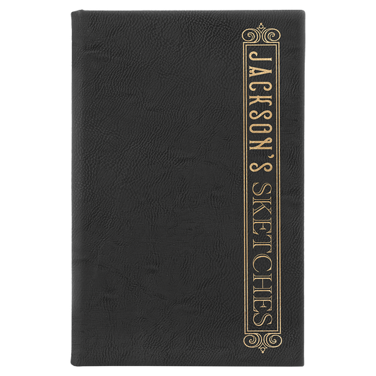 Black/Gold Leatherette Sketch Book with White Unlined Paper