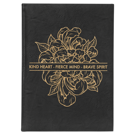 Black/Gold Lasered Leatherette Journal with Lined Paper