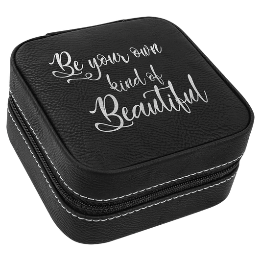 Black/Silver Lasered Leatherette Travel Jewelry Box