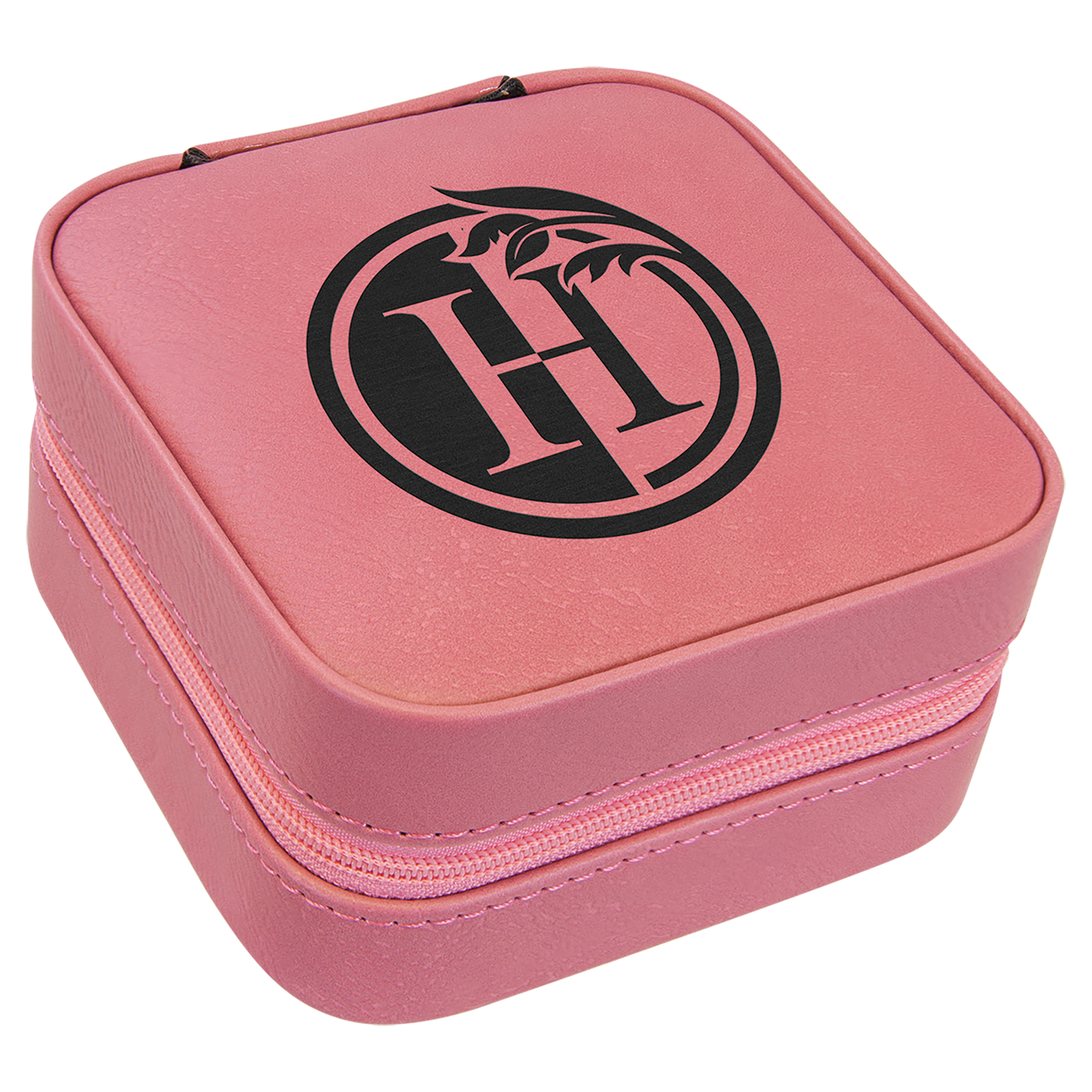 Pink Lasered Leatherette Travel Jewelry Box