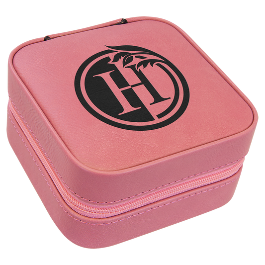 Pink Lasered Leatherette Travel Jewelry Box