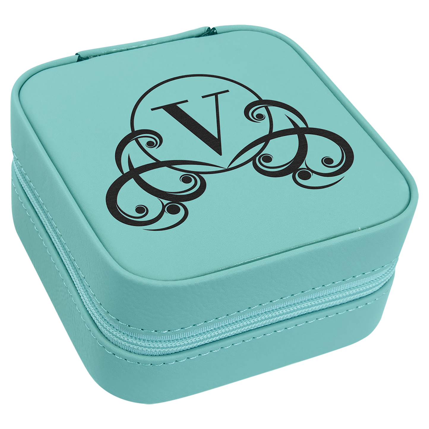 Teal Lasered Leatherette Travel Jewelry Box