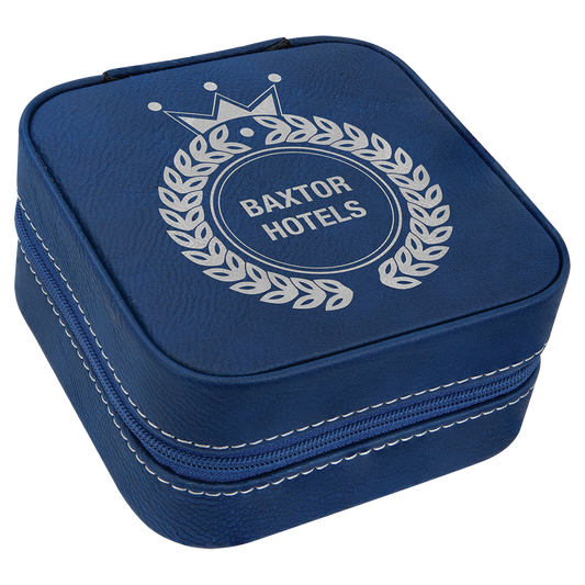 Blue/Silver Lasered Leatherette Travel Jewelry Box