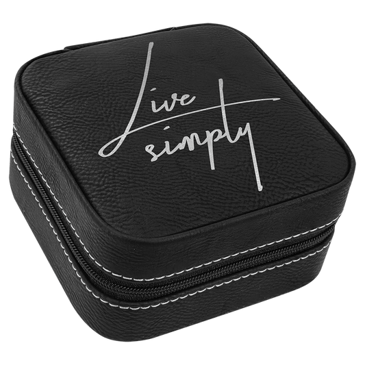 4" X 4" Black/Silver Laserable Leatherette Travel Jewelry Box with Black Lining