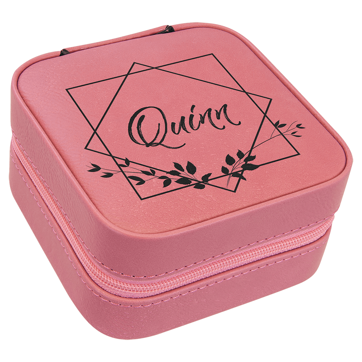 4" X 4" Pink Laserable Leatherette Travel Jewelry Box with Black Lining