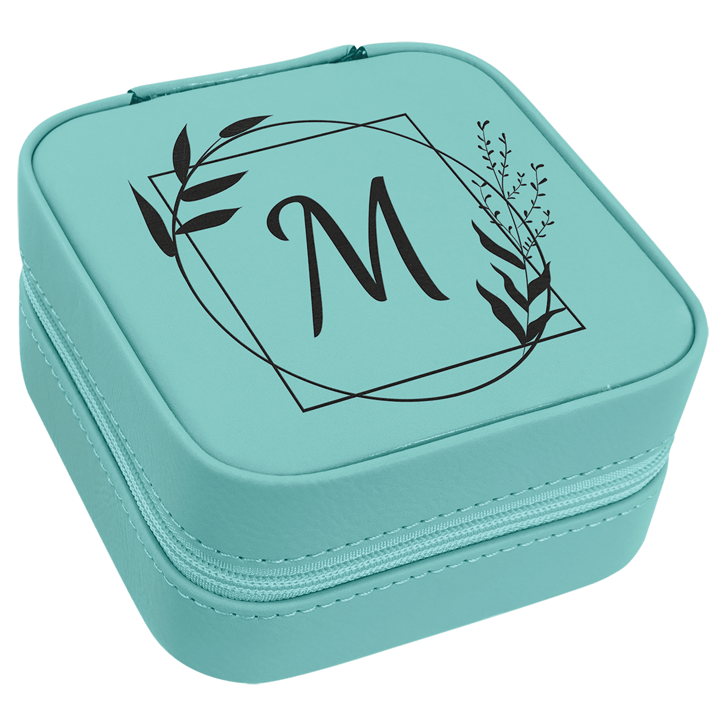 4" X 4" Teal Laserable Leatherette Travel Jewelry Box with Black Lining