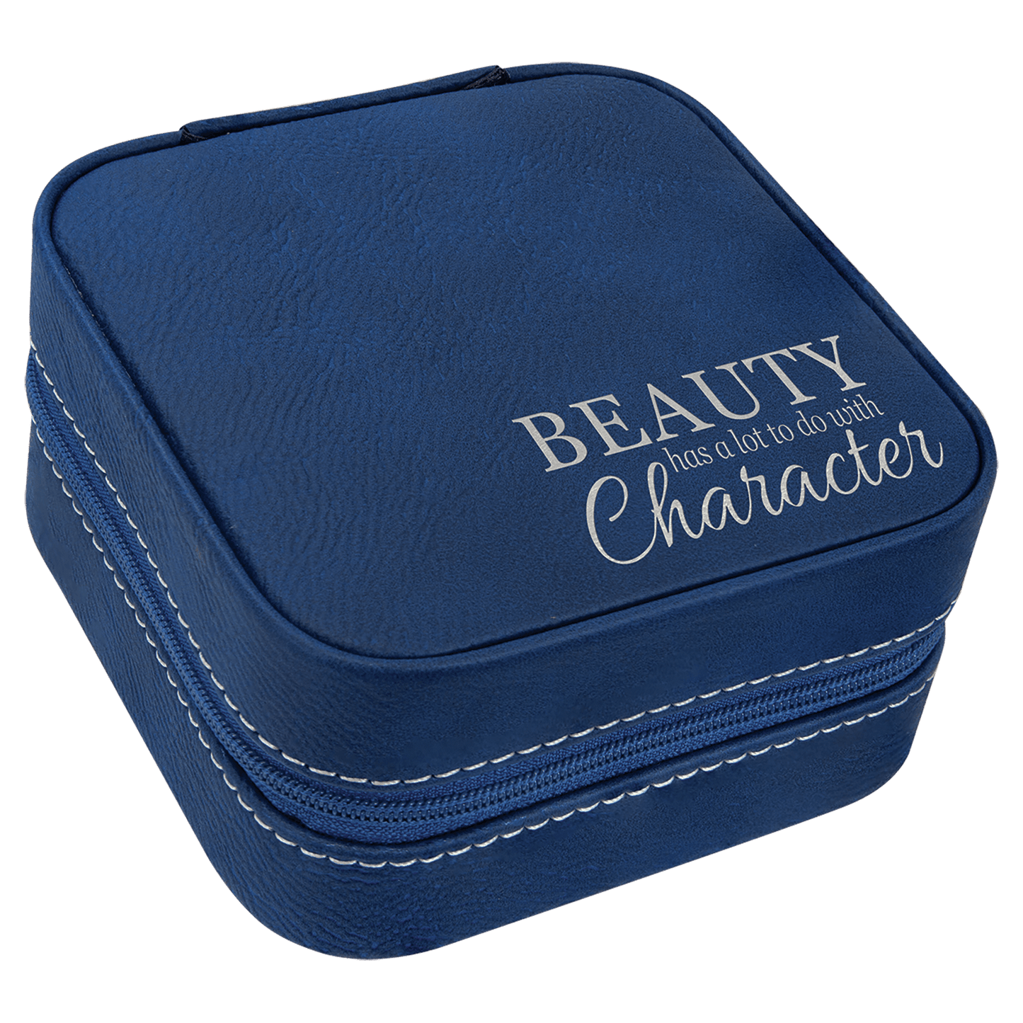 4" X 4" Blue/Silver Laserable Leatherette Travel Jewelry Box with Black Lining