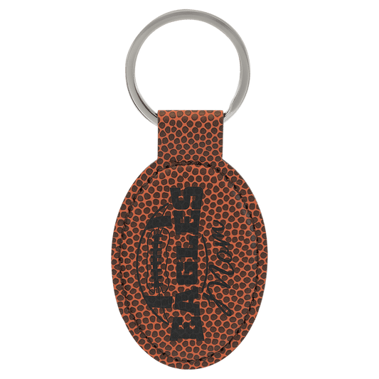 3" x 1 3/4" Football Laserable Leatherette Oval Keychain