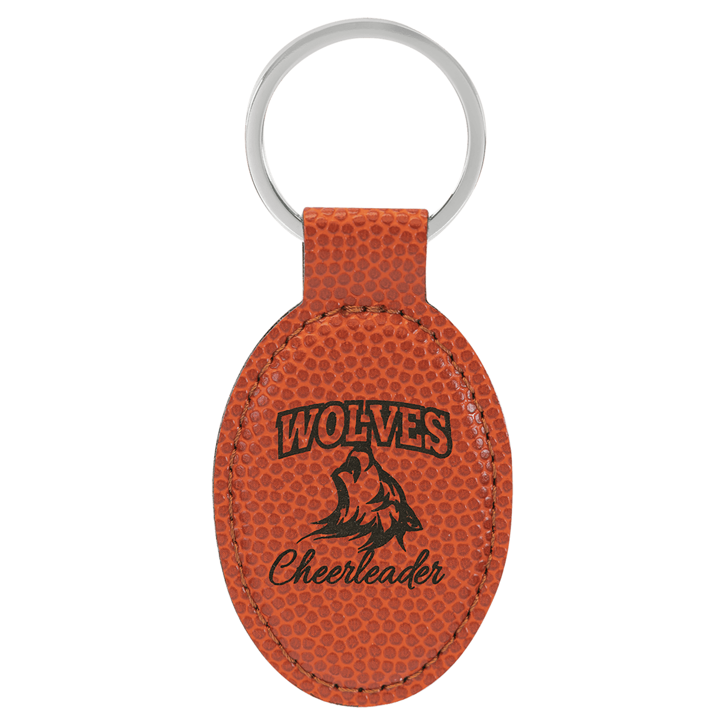 3" x 1 3/4" Basketball Laserable Leatherette Oval Keychain