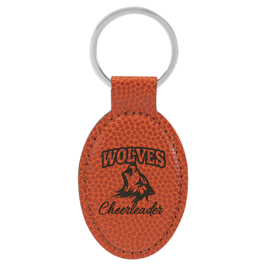 3" x 1 3/4" Basketball Laserable Leatherette Oval Keychain