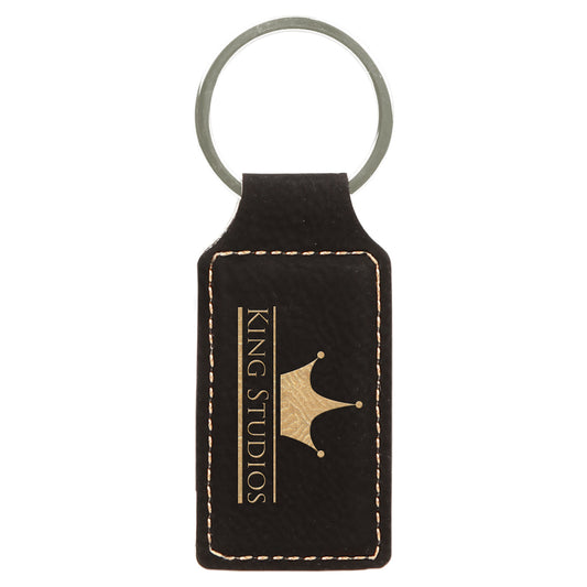 Black/Gold Leatherette Rectangle Keychain