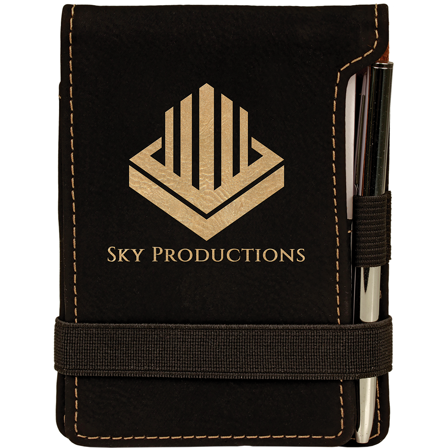 Black/Gold Leatherette Mini Pad with Pen