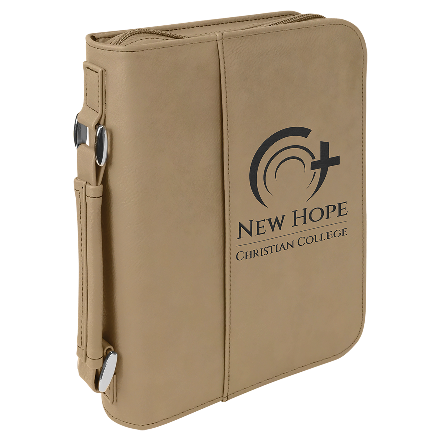 Light Brown Leatherette Book/Bible Cover with Zipper & Handle