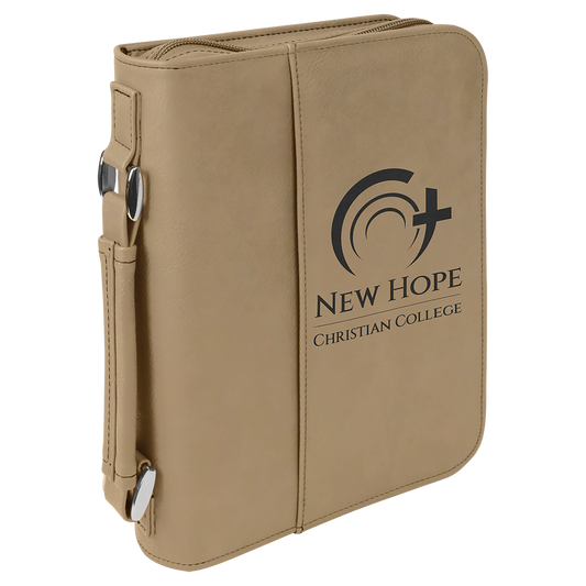 Light Brown Leatherette Book/Bible Cover with Zipper & Handle