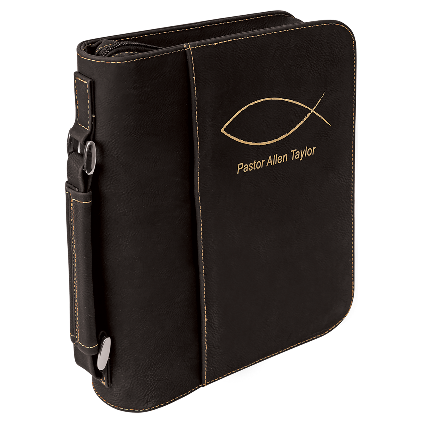 7 1/2" x 10 3/4" Black/Gold Leatherette Book/Bible Cover with Handle & Zipper