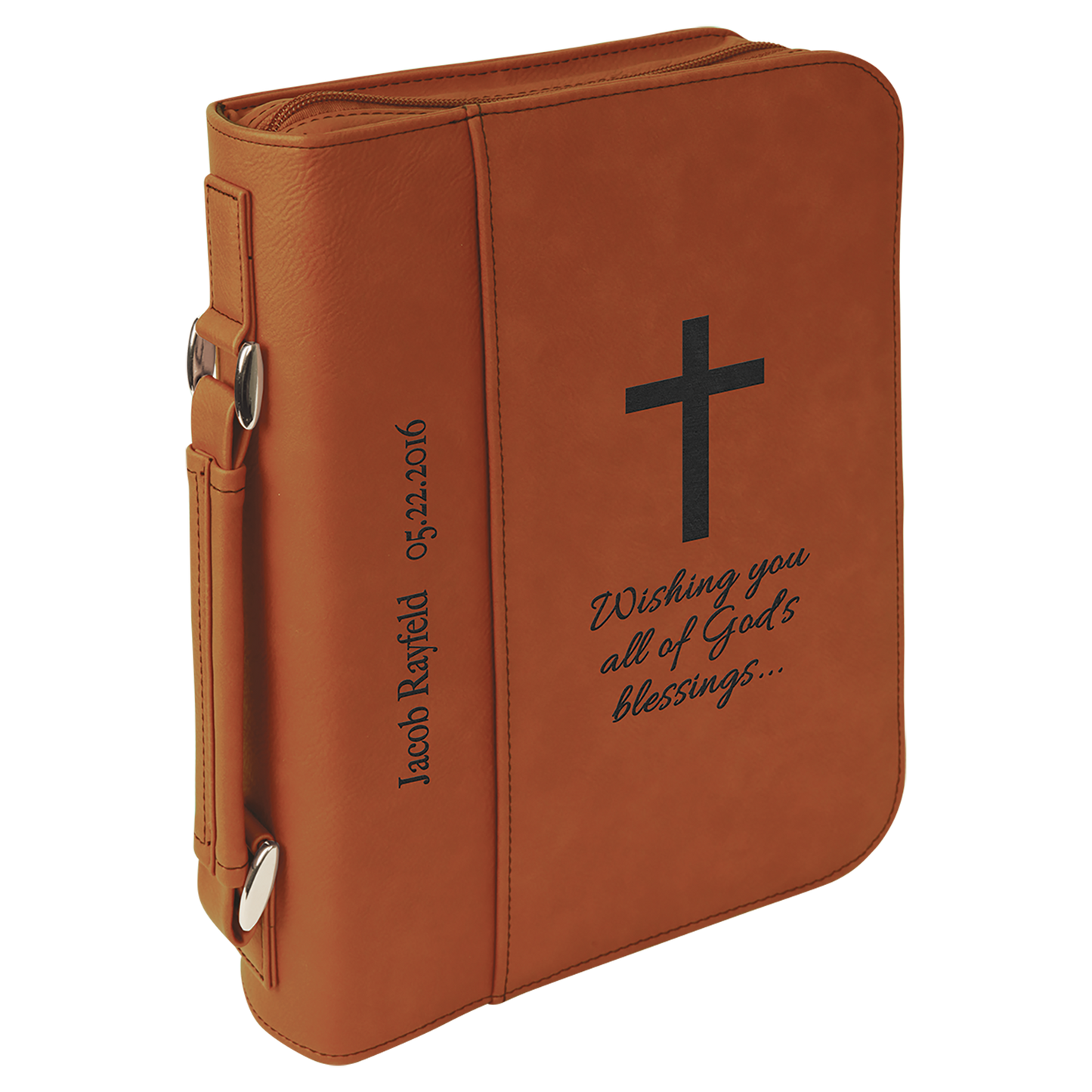 7 1/2" x 10 3/4" Rawhide Leatherette Book/Bible Cover with Handle & Zipper