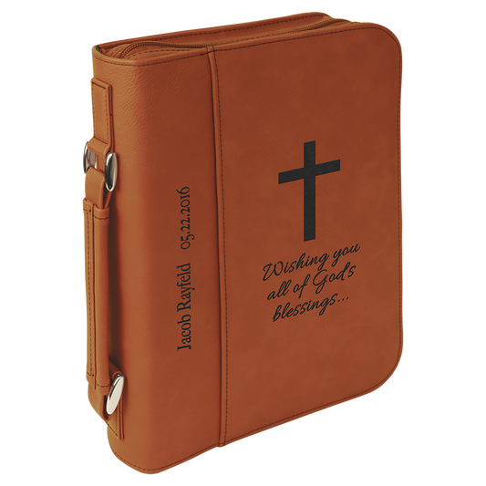 7 1/2" x 10 3/4" Rawhide Leatherette Book/Bible Cover with Handle & Zipper