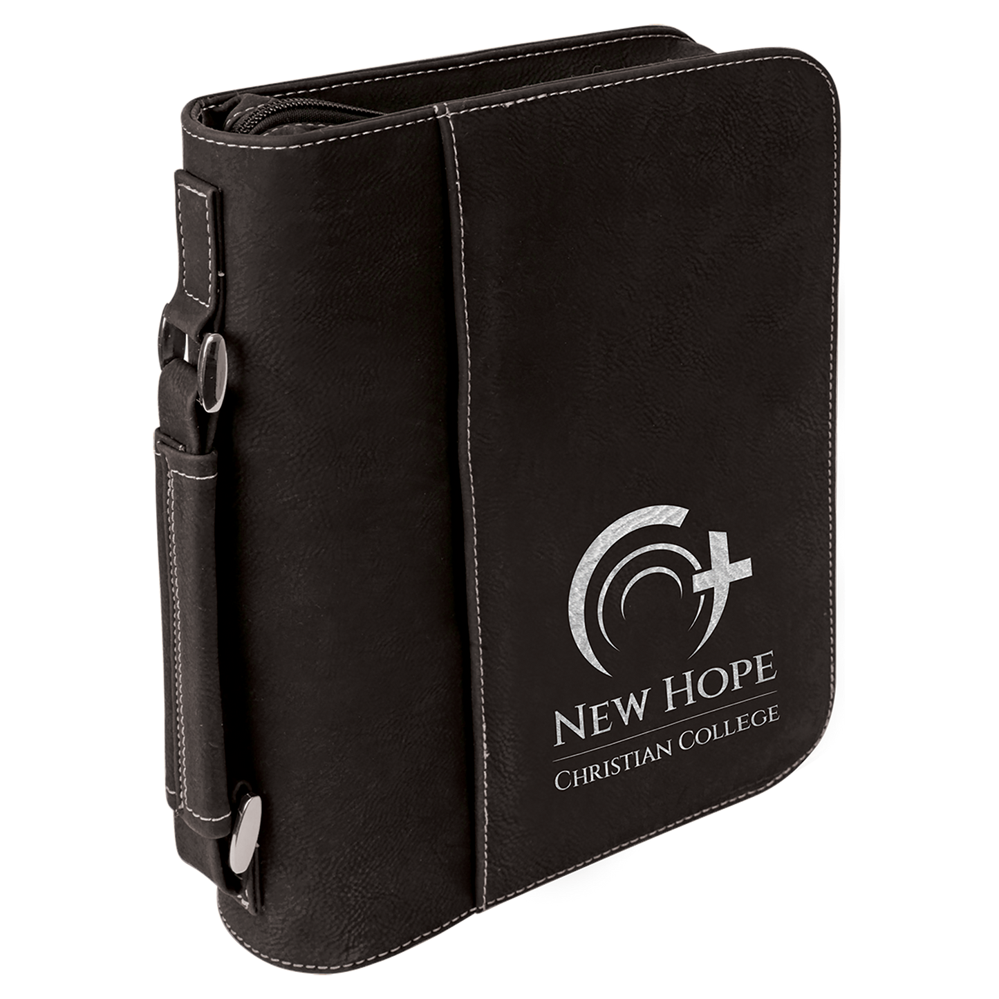 7 1/2" x 10 3/4" Black/Silver Leatherette Book/Bible Cover with Handle & Zipper