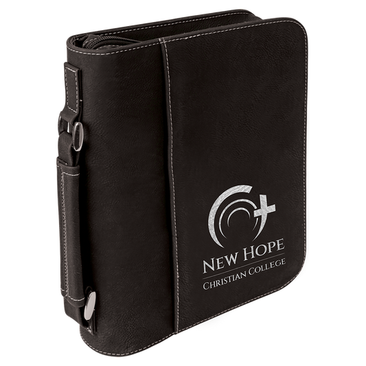 7 1/2" x 10 3/4" Black/Silver Leatherette Book/Bible Cover with Handle & Zipper