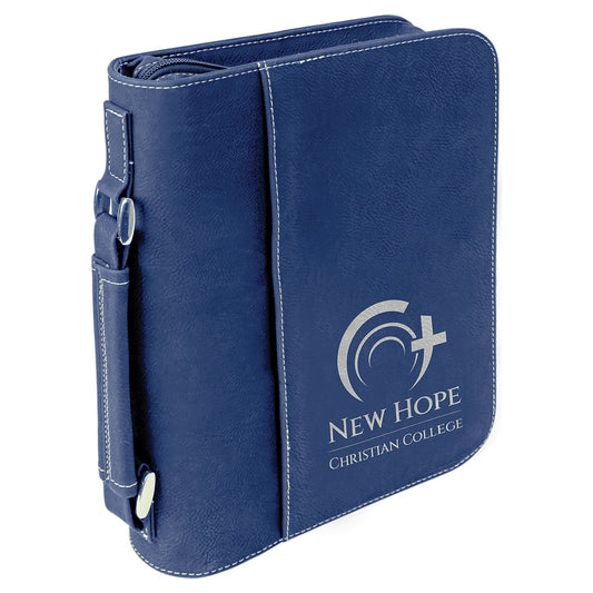 7 1/2" x 10 3/4" Blue/Silver Leatherette Book/Bible Cover with Handle & Zipper