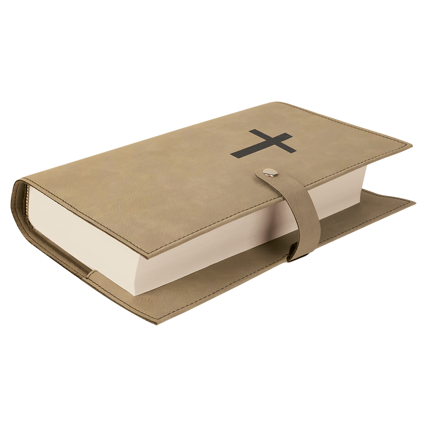 Light Brown Leatherette Book/Bible Cover with Snap Closure