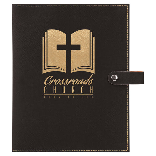 Black/Gold Leatherette Book Cover with Snap Closure