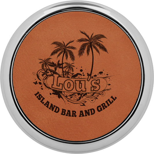 Rawhide Round Leatherette Coaster with Silver Edge