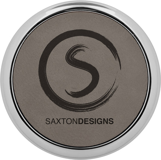 Gray Round Leatherette Coaster with Silver Edge