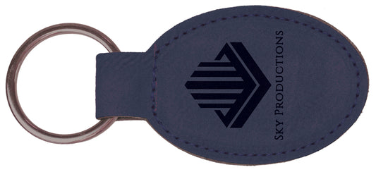 Blue/Black Leatherette Oval Keychain
