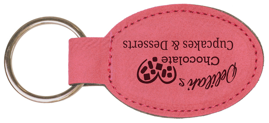 Pink Leatherette Oval Keychain