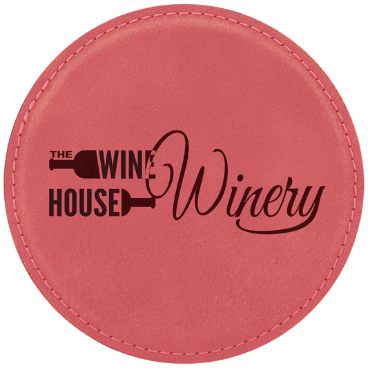 Pink Round Leatherette Coaster