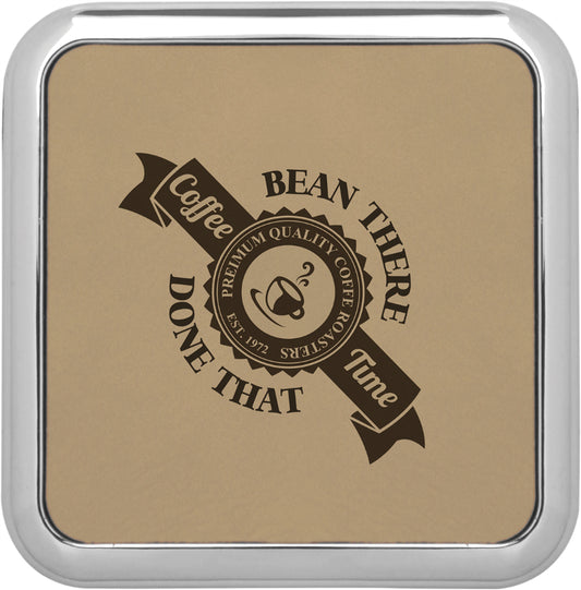 Light Brown Square Leatherette Coaster with Silver Edge