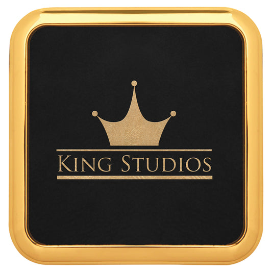 Black/Gold Square Leatherette Coaster with Gold Edge
