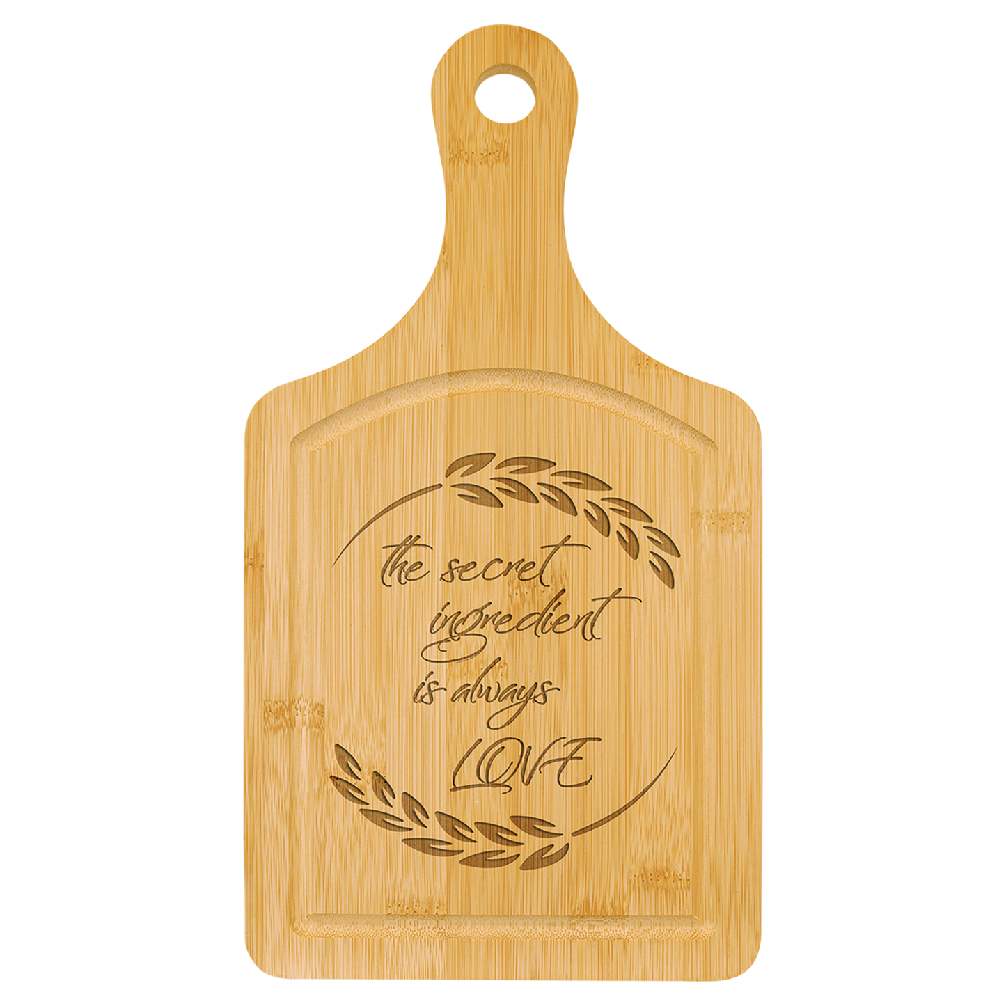 Bamboo Paddle Shaped Cutting Board with Drip Ring